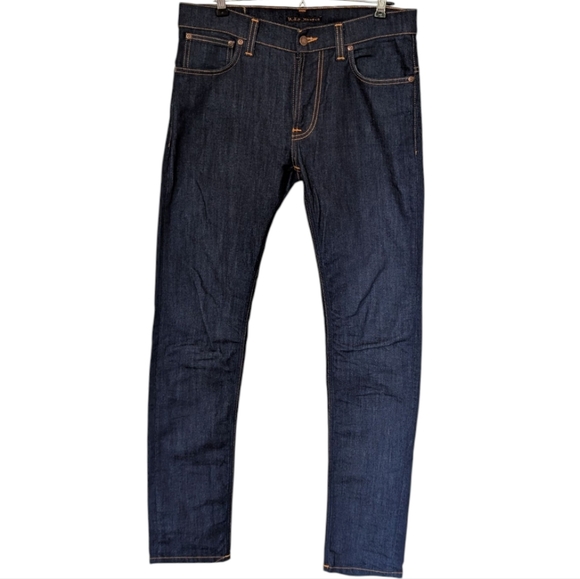 Nudie Jeans Thin Finn Jeans Dry Ecru Embo Dark Blue Wash Men's size 32 x 34 - Picture 2 of 15